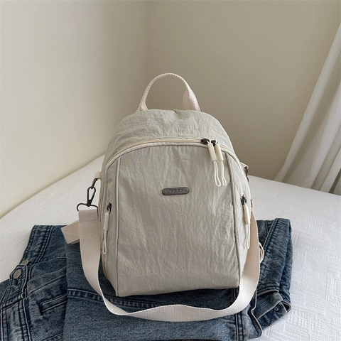 Urban Minimalist Nylon Backpack For Women Large Capacity Lightweight Commuting Travel Shoulder Bag Fashion Solid Color Handbag