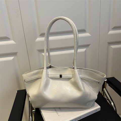 Große Kapazität Achseltasche Damen Minimalistische Plissierte Schulter Tragetasche Mode PU Leder Handtasche Pendeltasche