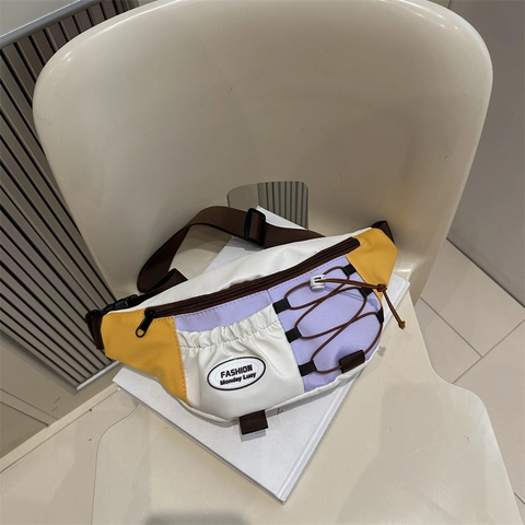 Marsupio Patchwork Da Donna Borsa Da Petto In Pelle PU Blocchi Di Colore Tracolla Regolabile Borsa A Tracolla Casual Per Sport