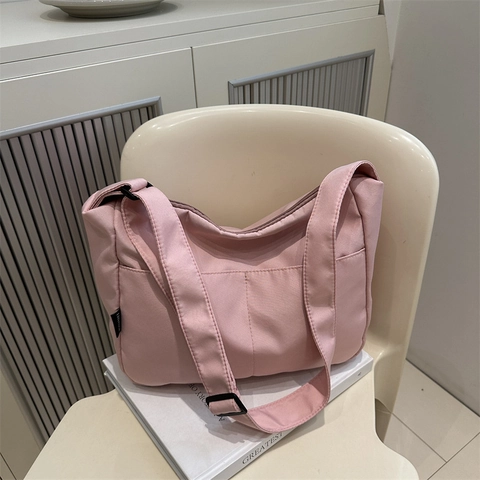Women Nylon Crossbody Bag Waterproof Large Capacity Minimalist Casual Shoulder Bag With Adjustable Strap Double Pockets