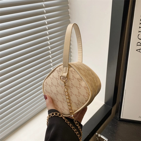 Damen Mode Mini Schultertasche PU Leder M Buchstabe Monogramm Umhängetasche Mit Goldkette Reißverschluss Handtasche Für Alltag Party