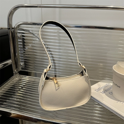 Sac Baguette Sous Le Bras Pour Femme Cuir PU Motif Litchi Petit Sac À Main Hobo Pour Le Travail Quotidien Style Vintage Filles
