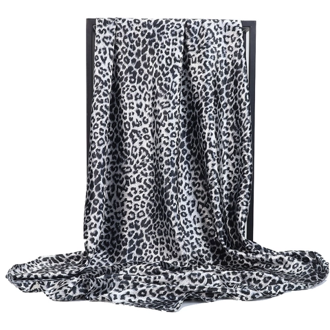 Leopard Print Satin Square Scarf Women Satiny Large Head Wrap Bandana Elegant Fashion Accessories