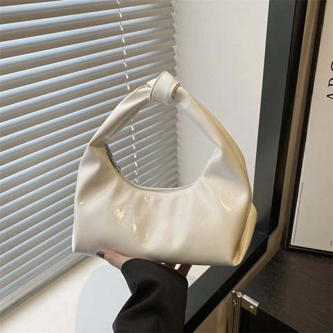 Borsa Hobo da Donna con Manico a Nodo in Pelle PU Verniciata Borsa a Tracolla a Mezzaluna Stile Urbano Minimalista per Uso Quotidiano