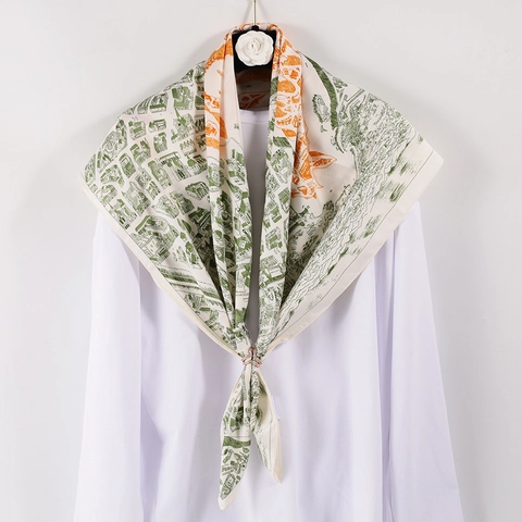 Donna Elegante Vintage Mappa Stampata Grande Sciarpa Quadrata Satin Sarga Scialle Versatile Accessorio Di Moda Foulard Testa