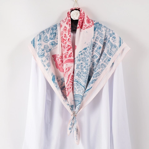 Donna Elegante Vintage Mappa Stampata Grande Sciarpa Quadrata Satin Sarga Scialle Versatile Accessorio Di Moda Foulard Testa