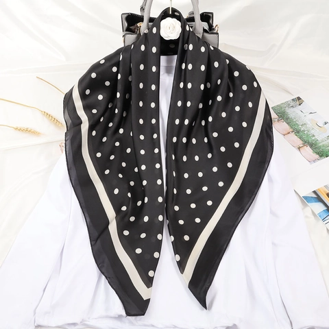 Large Polka Dot Print Satin Square Scarf Elegant Floral Paisley Silk Like Shawl For Women Sun Protection Travel Hair Neck Scarf