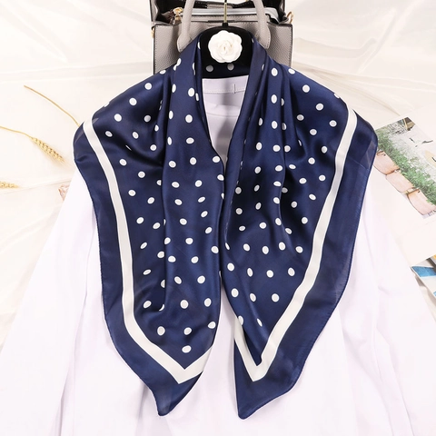 Large Polka Dot Print Satin Square Scarf Elegant Floral Paisley Silk Like Shawl For Women Sun Protection Travel Hair Neck Scarf