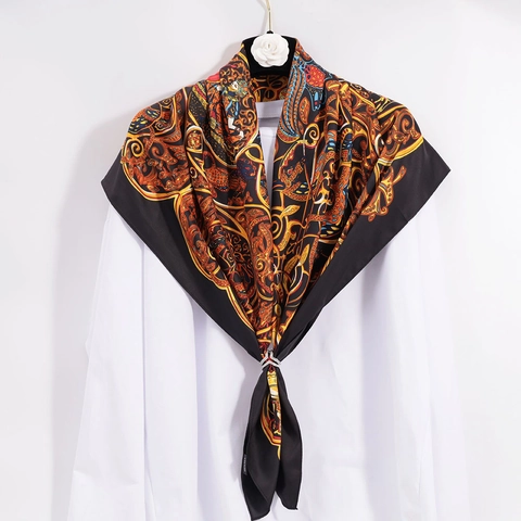 Pañuelo Cuadrado de Satén de Lujo con Estampado de Cachemira Barroca para Mujer Grande Elegante de Seda Hijab Accesorios de Moda