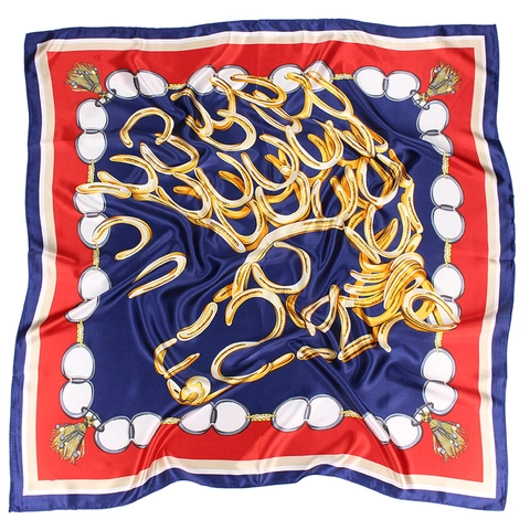 Grande Sciarpa Quadrata In Raso Imitazione Raso Catena Stampa Equestre Bandana Per Donna Retro Elegante Collo