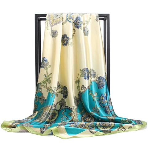 Elegantes Satin Quadratisches Tuch Vintage Paisley Blumendruck Retro Kopftuch Hijab Halswickel Mode Accessoire Für Damen