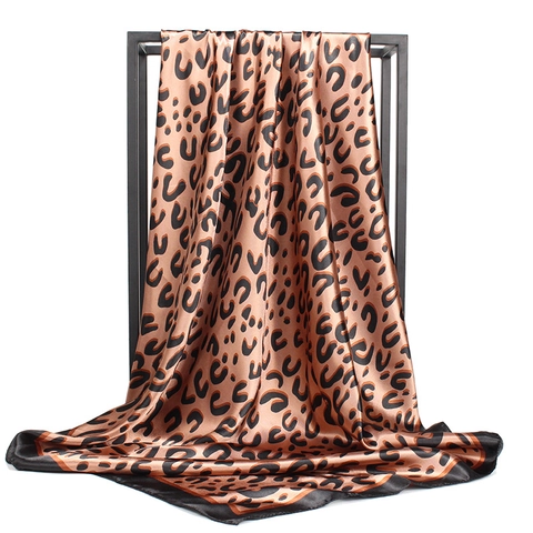 Women Leopard Print Satin Square Scarf Large Animal Pattern Silk Feel Neck Scarf Fashion Bandana Headscarf Shawl Wrap Gift