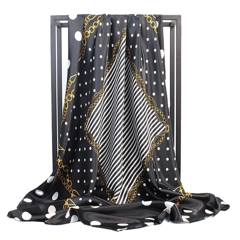Sciarpa Quadrata Con Stampa A Pois In Raso Di Raso Artificiale Bandana Motivo A Catena Elegante Retrò Donna