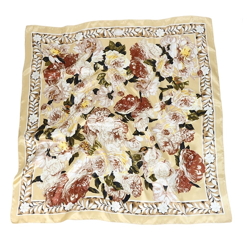 Vintage Floral Print Satin Simulated Satin Square Scarf Elegant Headscarf Shawl Hijab For Women
