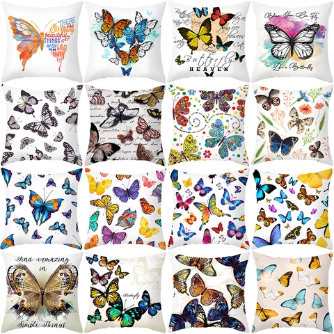Nordischer Kissenbezug Bunte Schmetterling Blumenmuster Pfirsichhautgewebe Quadratische Dekokissenbezüge Für Sofa Wohnzimmer Heimdeko
