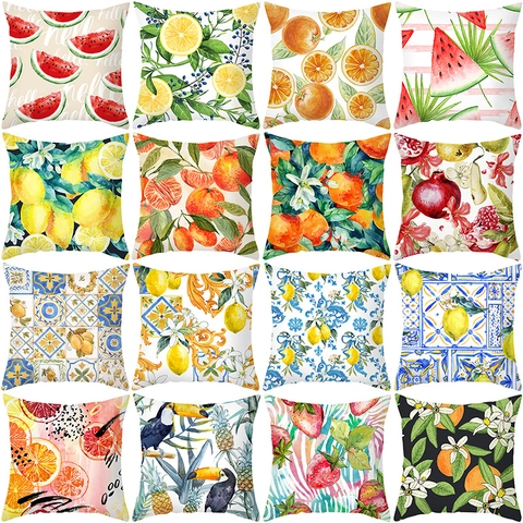 Nordischer Pfirsichhaut Deko Kissenbezug Quadratisch Frucht Wassermelone Zitrone Druck Kissenhülle Für Sofa Wohnzimmer Deko