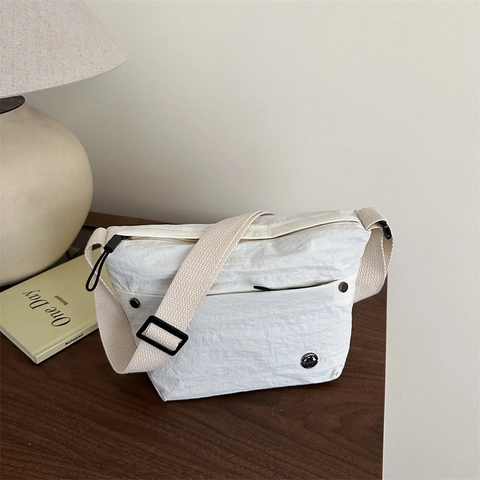 Minimalist Crinkle Nylon Crossbody Bag For Women Fashion Lightweight Wide Strap Shoulder Bag Daily Casual Versatile Tote Bag