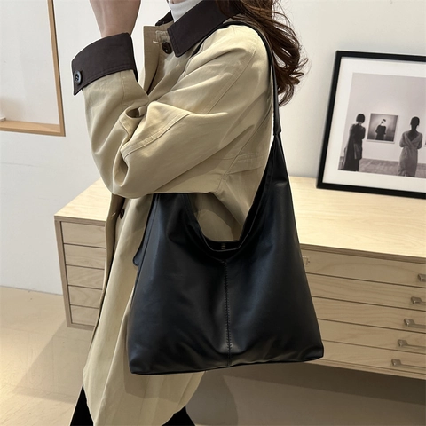 Sac Cabas Hobo en Cuir PU pour Femmes Grande Capacité Design Minimaliste Couture Sac à Épaule Avec Bandoulière Réglable