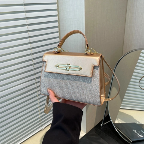 Chic Women PU Leather Handbag Elegant Sequin Glitter Shoulder Bag With Twist Lock And Adjustable Crossbody Strap