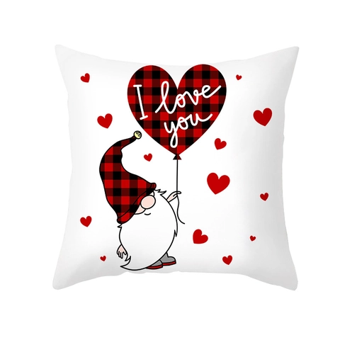 Valentine's Day Gnome Heart Print Pillowcase Buffalo Plaid Peach Skin Decorative Throw Pillow Cover For Living Room Decor