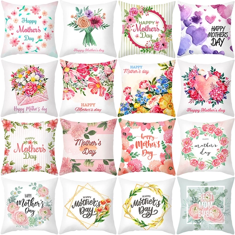 Mothers Day Peach Skin Pillowcase Watercolor Heart Floral Cushion Cover Home Decor Gift For Mom