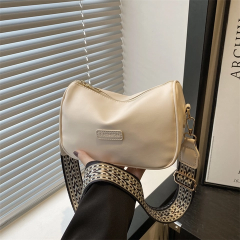 Sac Bandoulière Rétro Pour Femmes Cuir PU Sac Oreiller Vintage Avec Large Bandoulière En Tissu Géométrique Sac À Main Mode