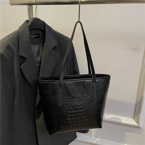 Damen Krokodilmuster PU Leder Tragetasche Große Kapazität Minimalistische Schultertasche Elegante Handtasche Für Büro Alltag