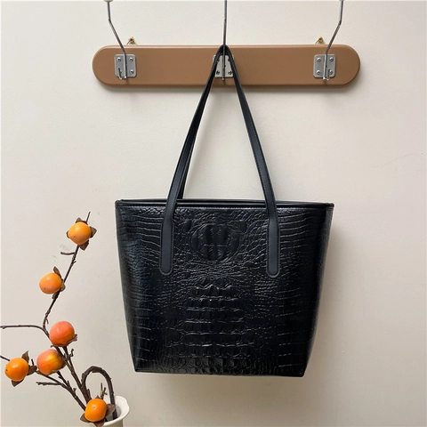 Damen Krokodilmuster PU Leder Tragetasche Große Kapazität Minimalistische Schultertasche Elegante Handtasche Für Büro Alltag