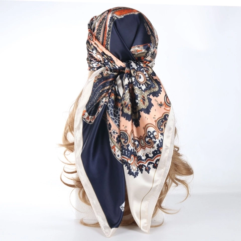 Vintage Paisley Printed Satin Square Scarf Bohemian Large Bandana Headwrap Neck Scarf For Women Decorative Hair Accessory
