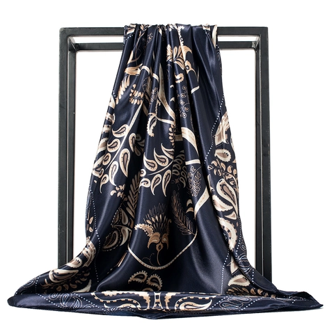Satin Square Scarf Satin Like Paisley Floral Print Elegant Ethnic Hijab Headwrap For Women Fashion Neck Accessory