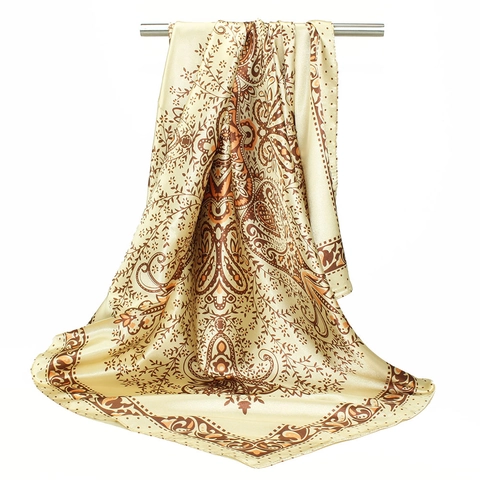 Elegant Paisley Print Square Scarf Satin Satin Feel Large Retro Head Wrap Fashion Neck Shawl For Women Accessory