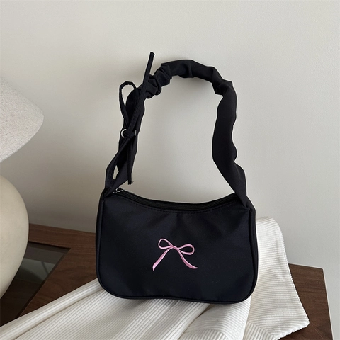 Bolso De Hombro De Nailon Con Bordado De Lazo Asa Scrunchie Con Volantes Bolso Hobo Y2K Balletcore Para Mujer Niña