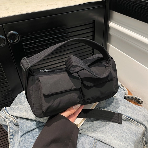 Women Casual Nylon Crossbody Bag Lightweight Multi-Pocket Shoulder Bag Solid Color Utility Bag For Daily Travel Commuting