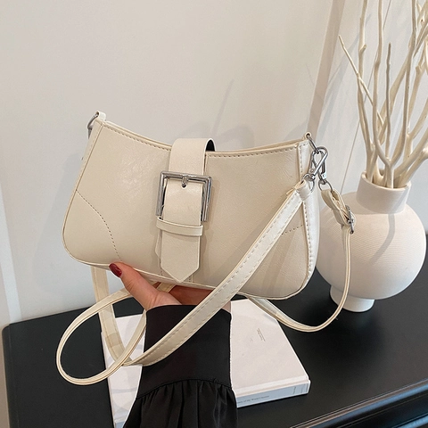 Bolso de Sobaco de Cuero PU Vintage Francés Para Mujer Bolso de Hombro Cuadrado Pequeño Con Hebilla Plateada Grande Bolso