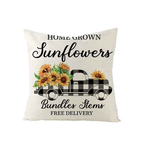Decoratieve Kussensloop Zonnebloem Citroen Linnenmix Vintage Truck Buffalo Check Kussenhoes Voor Sofa Decoratie