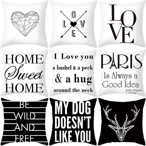 Noordse Moderne Zwart Wit Letter Print Kussensloop Perzikhuid Decoratieve Kussensloop Voor Sofa Woonkamer Slaapkamer Kantoor Home Decor Standaard Vierkant