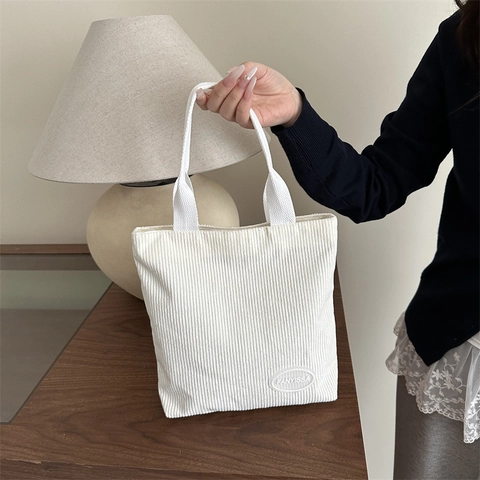 Simple Trendy Corduroy Tote Bag Retro Solid Color Handbag Versatile Lightweight Shoulder Bag For Women