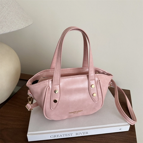 Bolso Bombonera Pequeño de Cuero PU Vintage para Mujer Bolso de Hombro de Moda Con Remaches Color Sólido Bolso Diario Versátil
