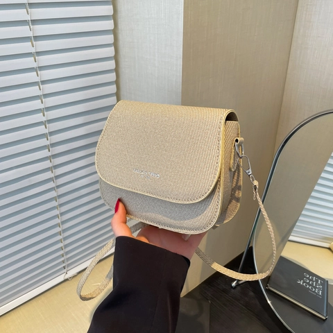 Bolso Bandolera De Cuero PU Con Textura Tejida Solapa Bolso De Montura Cuadrado Para Mujer Moda Diaria Casual Color Sólido