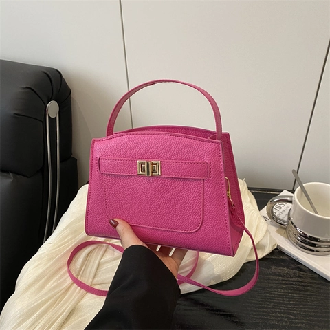 Sac À Épaule Motif Litchi Style Kelly Pour Femmes Sac À Main Bandoulière En Simili Cuir Avec Fermoir Doré Bandoulière Réglable