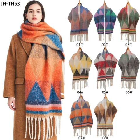 Sciarpa Scialle Invernale Da Donna Imitazione Cashmere Spesso Caldo Motivo Geometrico Triangolo Jacquard Nappe Elegante