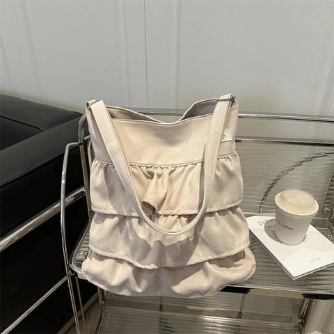 Borsa A Tracolla Con Volant A Strati Da Donna Borsa Tote In Tessuto Grande Capacità Stile Coreano Casual