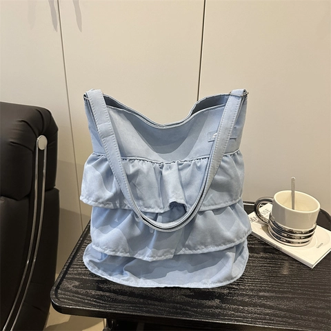 Borsa A Tracolla Con Volant A Strati Da Donna Borsa Tote In Tessuto Grande Capacità Stile Coreano Casual
