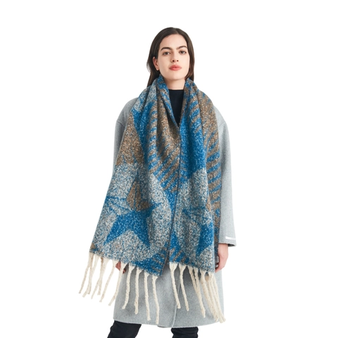 Polyester Star Pattern Jacquard Winter Scarf Long Thick Warm Tassel Knit Shawl Wrap Fashion Casual For Women