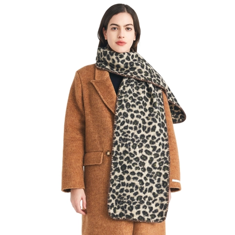 Écharpe D'Hiver À Imprimé Léopard Épaisse Chaude En Polyester Longue Pour Femmes Accessoire Chic
