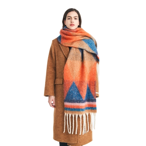Sciarpa Scialle Invernale Da Donna Imitazione Cashmere Spesso Caldo Motivo Geometrico Triangolo Jacquard Nappe Elegante