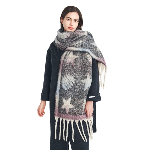 Winter Warm Thick Scarf Shawl Faux Mohair Polyester Star Pattern Jacquard Long Tassels Fashion For Women