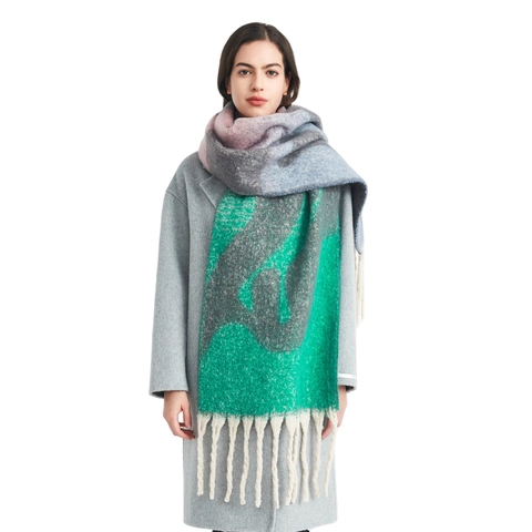 Sciarpa Da Donna Jacquard Geometrico Con Nappine Spessa Calda Oversize Scialle Inverno Finto Mohair Filato Boucle