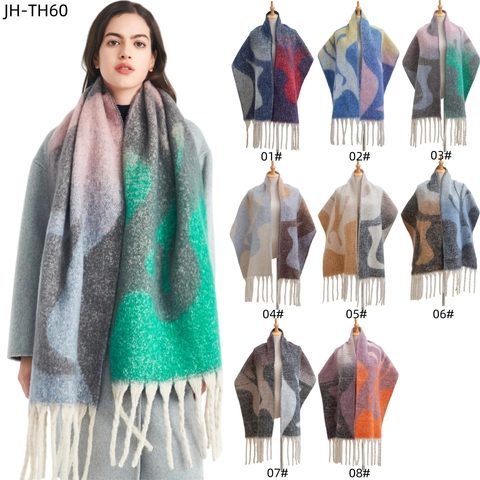 Sciarpa Da Donna Jacquard Geometrico Con Nappine Spessa Calda Oversize Scialle Inverno Finto Mohair Filato Boucle