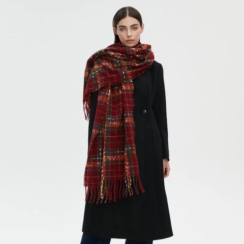 Women Plaid Checkered Scarf Shawl Polyester Thick Warm Long Tartan Scarf With Fringes For Christmas Winter Retro Style